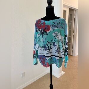 Abstract Graphic Sweater in Blue and Green ONE SIZE